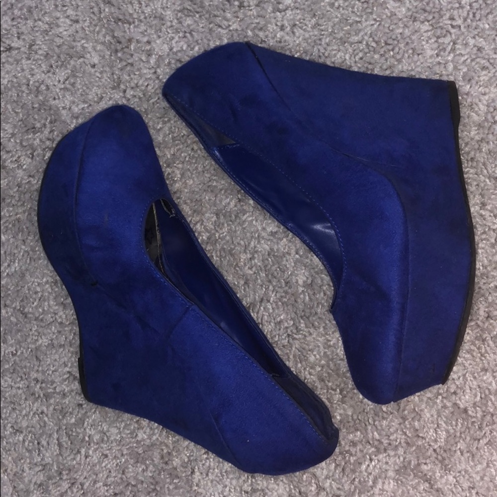 Royal blue wedge heels